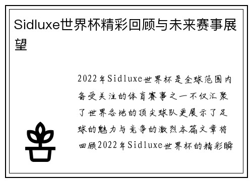 Sidluxe世界杯精彩回顾与未来赛事展望